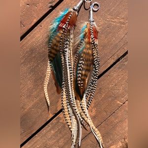 Exotic festival extra long real grizzly feather earrings/handmade.Hair extention